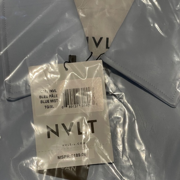 NWT NVLT Vegan Leather Trucker Jacket - Blue - XL or S - Picture 3 of 3
